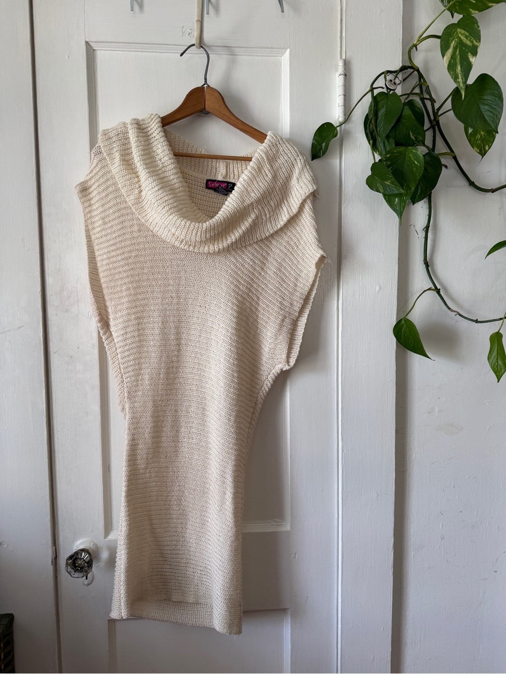 Say what? USA Sleeveless Cowl Neck Women’s Sweater - Cream